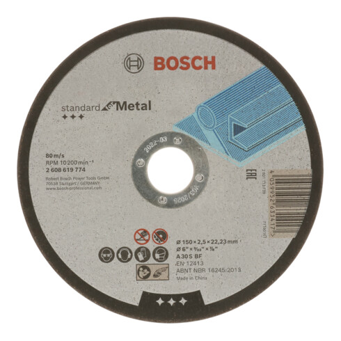 Disque à tronçonner Standard for Metal Bosch, diamètre 150 mm