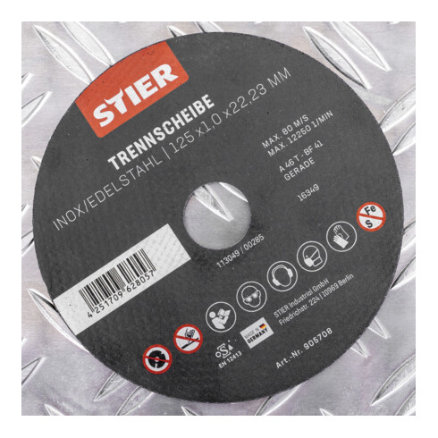 Disque à tronçonner STIER acier inoxydable, 5 pièces, 125 x 1,0 x 22,23 mm, forme 41