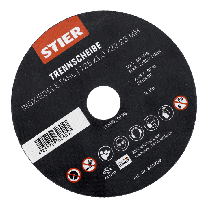 Disque à tronçonner STIER acier inoxydable, 5 pièces, 125 x 1,0 x 22,23 mm, forme 41