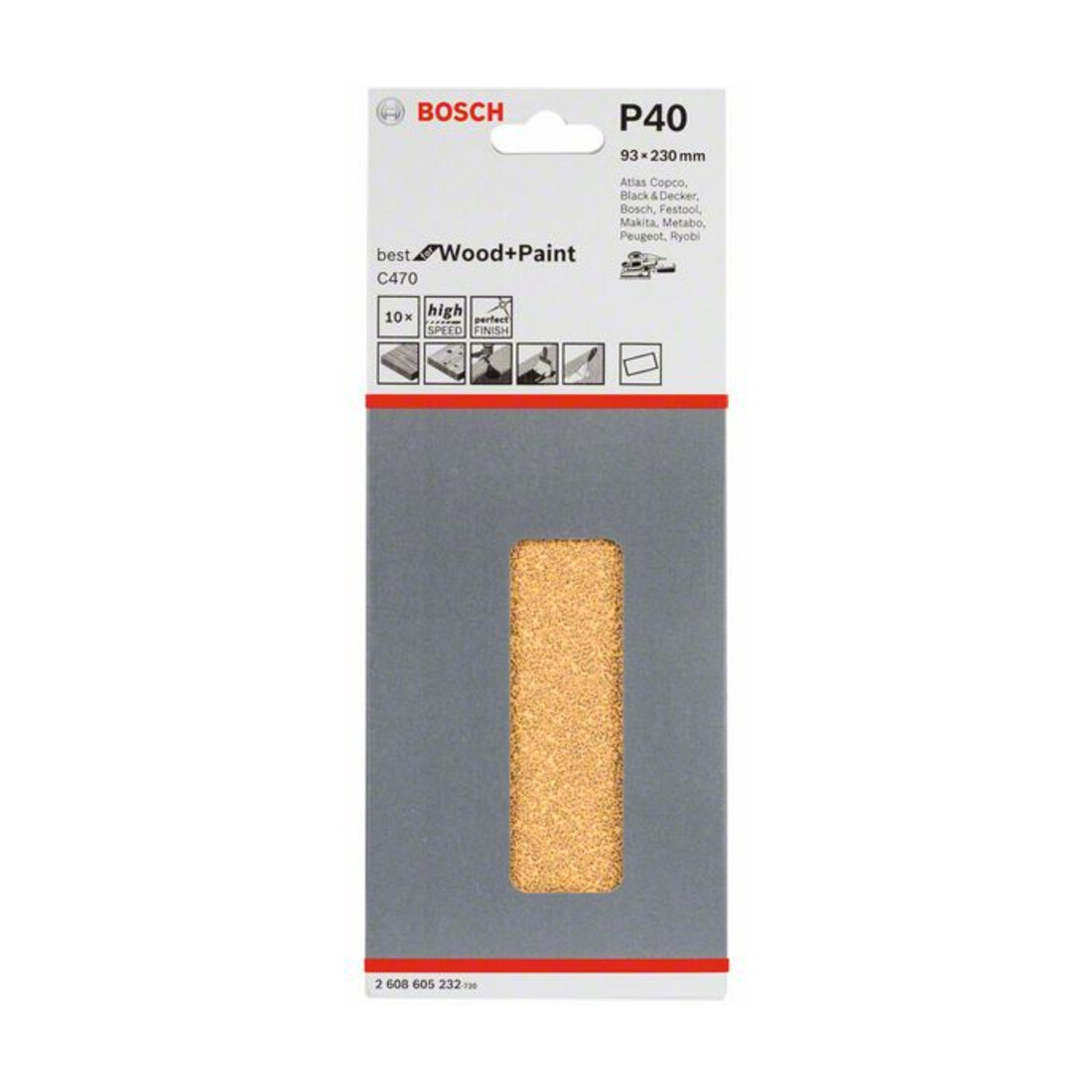 Feuille abrasive Bosch C470 93x230 non perforée