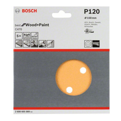 Bosch feuille abrasive C470, 6 trous, Velcro, 150 mm, 120