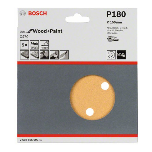 Bosch feuille abrasive C470, 6 trous, velcro, 150 mm