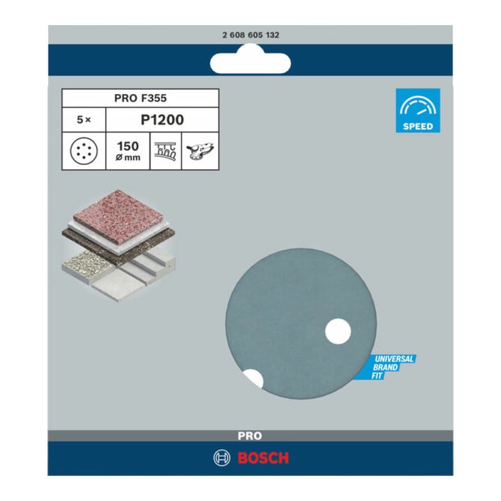 Disque abrasif F355, pack de 5 150 mm, 1200
