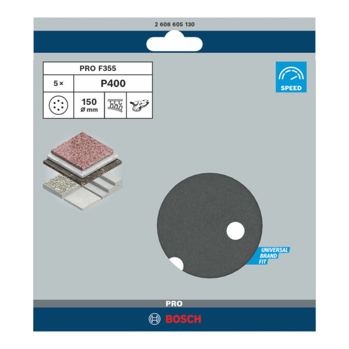Disque abrasif F355, pack de 5 150 mm, 400