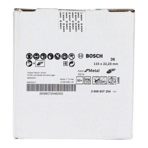 Disque abrasif sur fibres R574, Best for Metal D = 115 mm ; G = 36