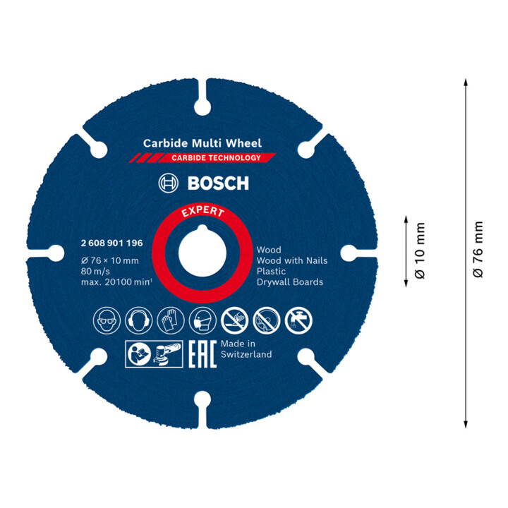 Disque de coupe Bosch EXPERT en carbure ⌀76 mm