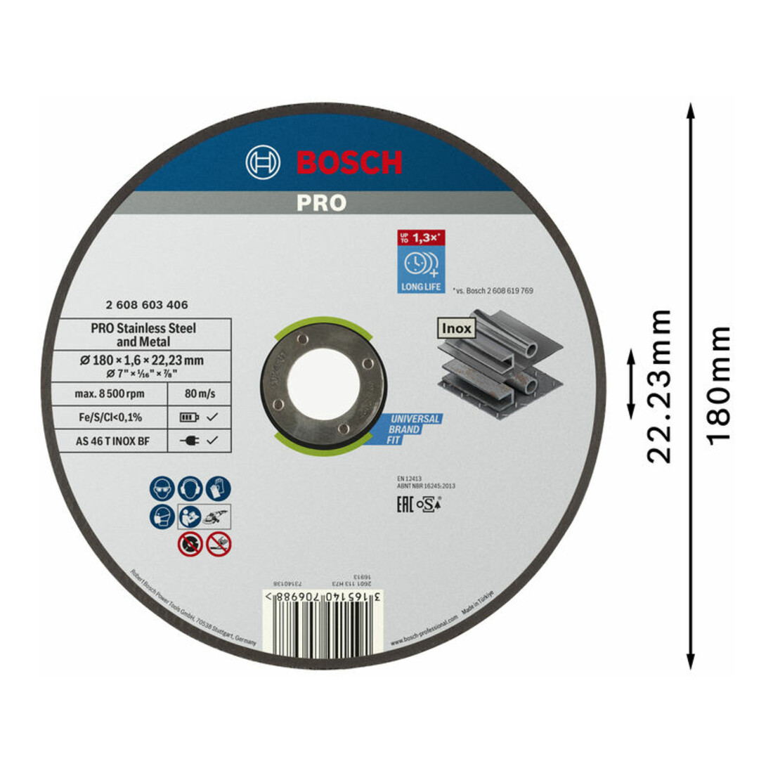Disque de coupe droit Bosch Expert Expert pour Inox - Rapido AS 46 T INOX BF 180 mm 1,6 mm 1,6 mm