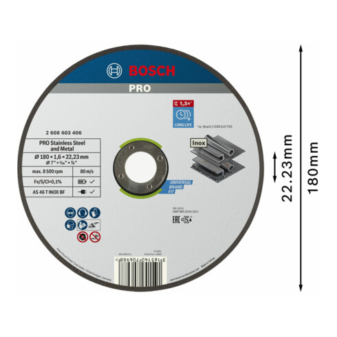 Disque de coupe droit Bosch Expert Expert pour Inox - Rapido AS 46 T INOX BF 180 mm 1,6 mm 1,6 mm