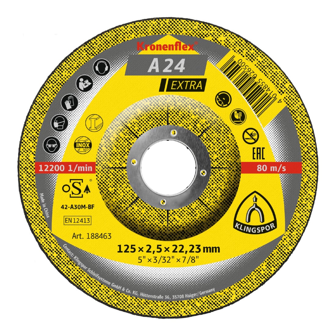 Disque de coupe Klingspor A 24 EX125 x 2,5 x 22,23 mm coudé