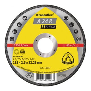 Roue de tronçonnage Klingspor A 24 R Supra Kronenflex® pour l'acier