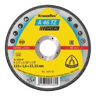 Molette de tronçonnage Klingspor A 46 TZ Special Kronenflex® pour acier inoxydable, acier