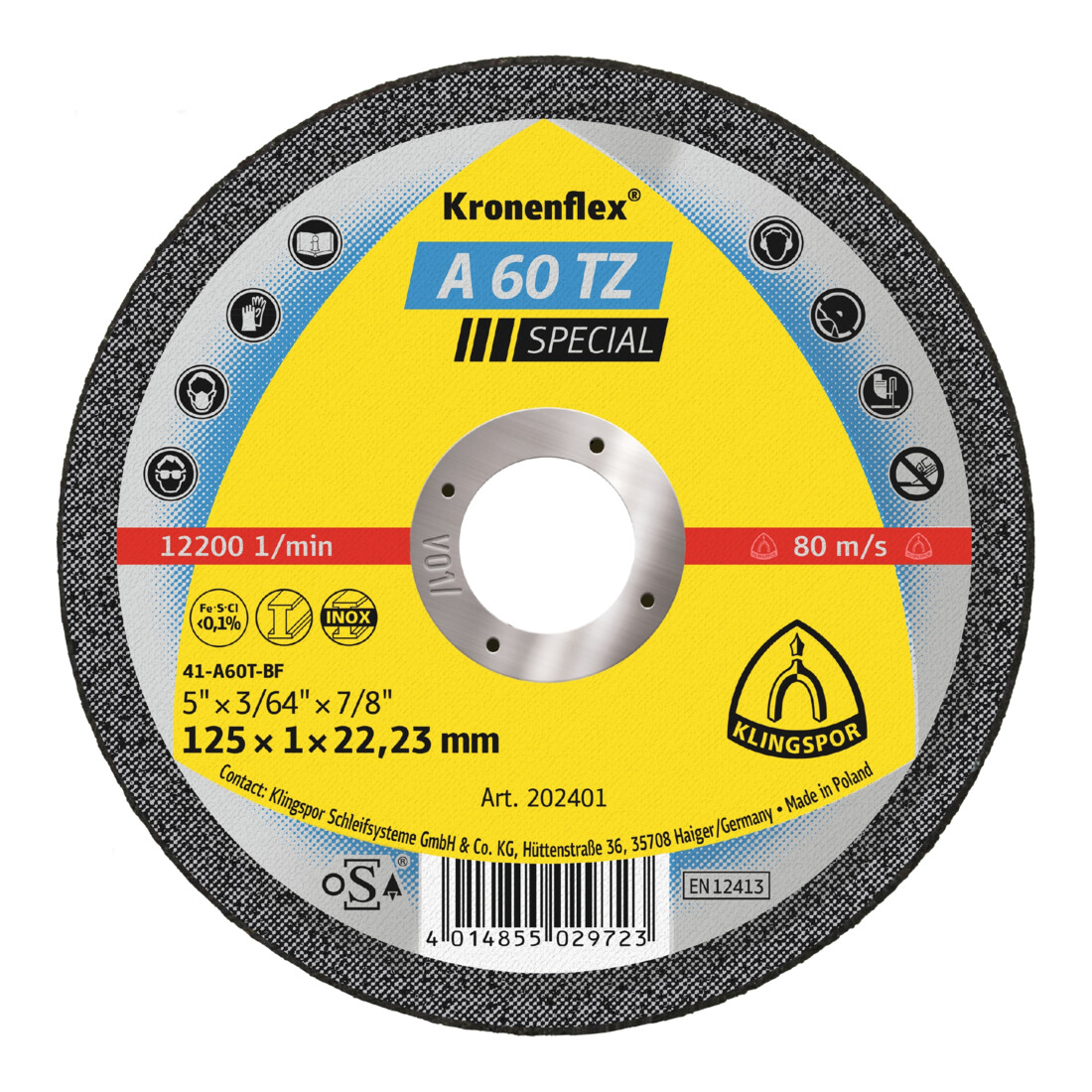 Disque de coupe Klingspor A 60 TZ100 x 1 x 16 mm plat