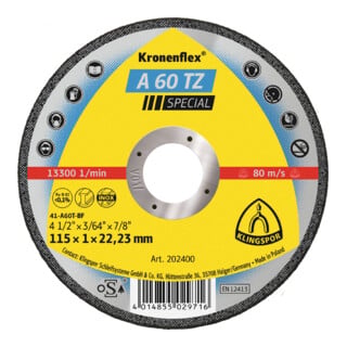 Disque de coupe Klingspor A 60 TZ115 x 1 x 22,23 mm plat