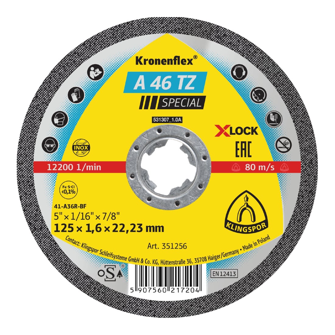 A 46 TZ Disques à tronçonner X-LOCK Klingspor 115 x 1,6 x 22,23 mm plat