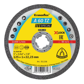 A 60 TZ Disques à tronçonner X-LOCK Klingspor 115 x 1 x 22,23 mm plat
