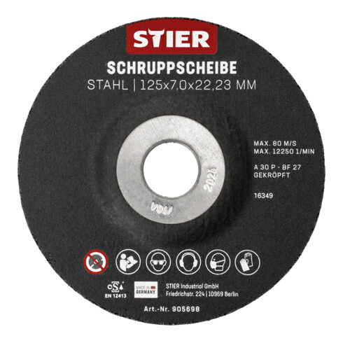 Disque d'ébarbage STIER, 125 x 7,0 x 22,23, forme 27 / 10 pièces