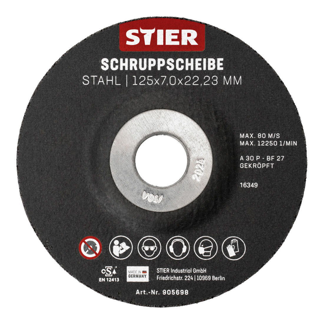 Disque d'ébarbage STIER, 125 x 7,0 x 22,23, forme 27 / 10 pièces