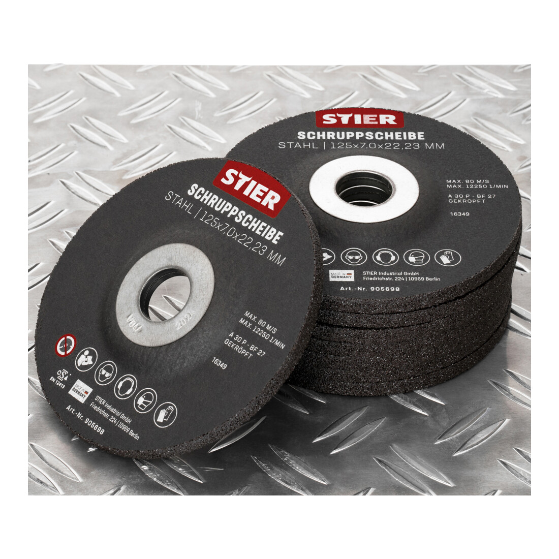 Disque d'ébarbage STIER, 125 x 7,0 x 22,23, forme 27 / 10 pièces