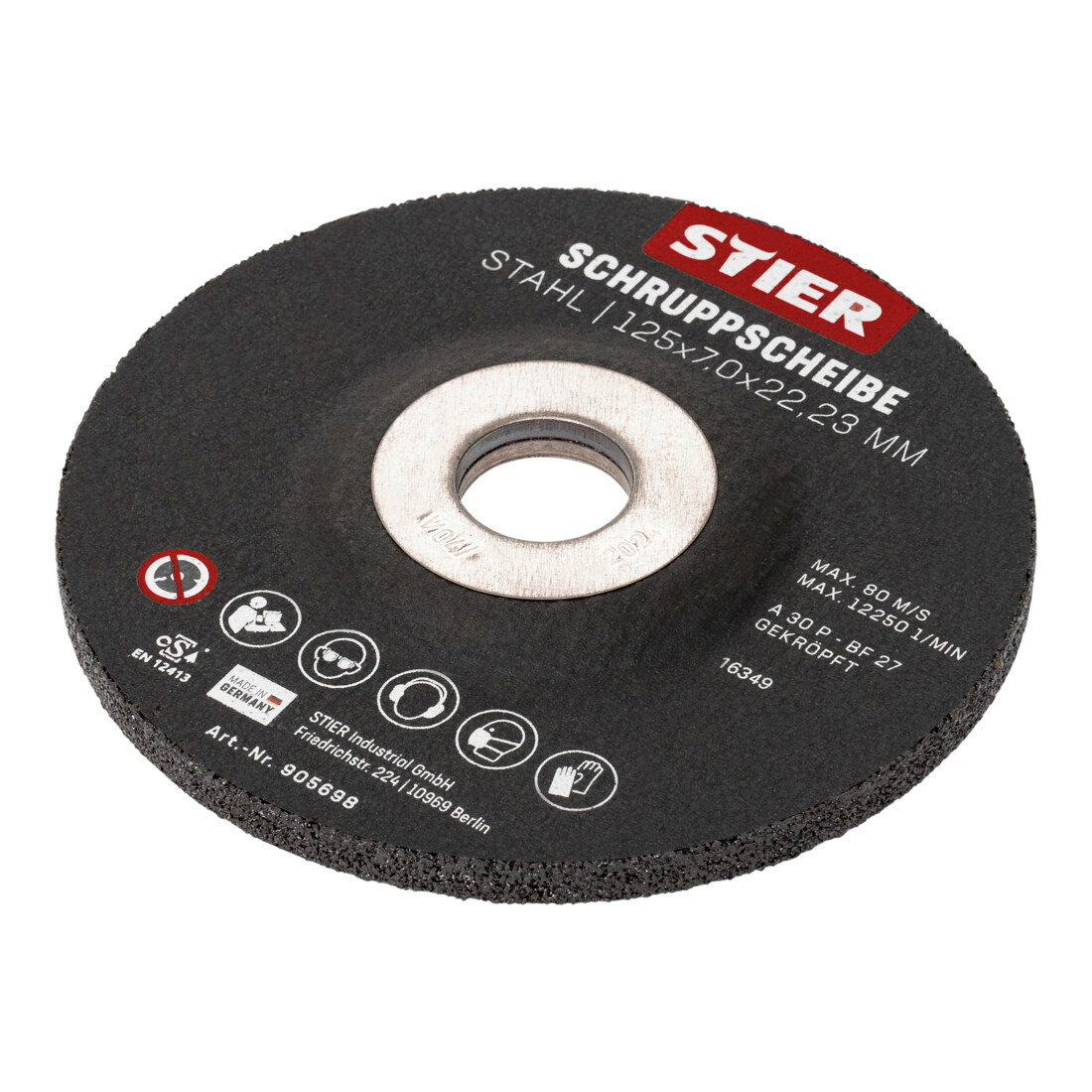 Disque d'ébarbage STIER, 125 x 7,0 x 22,23, forme 27 / 10 pièces