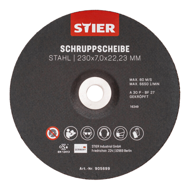 Disque d'ébarbage STIER, 230 x 7,0 x 22,23, forme 27 / 10 pièces