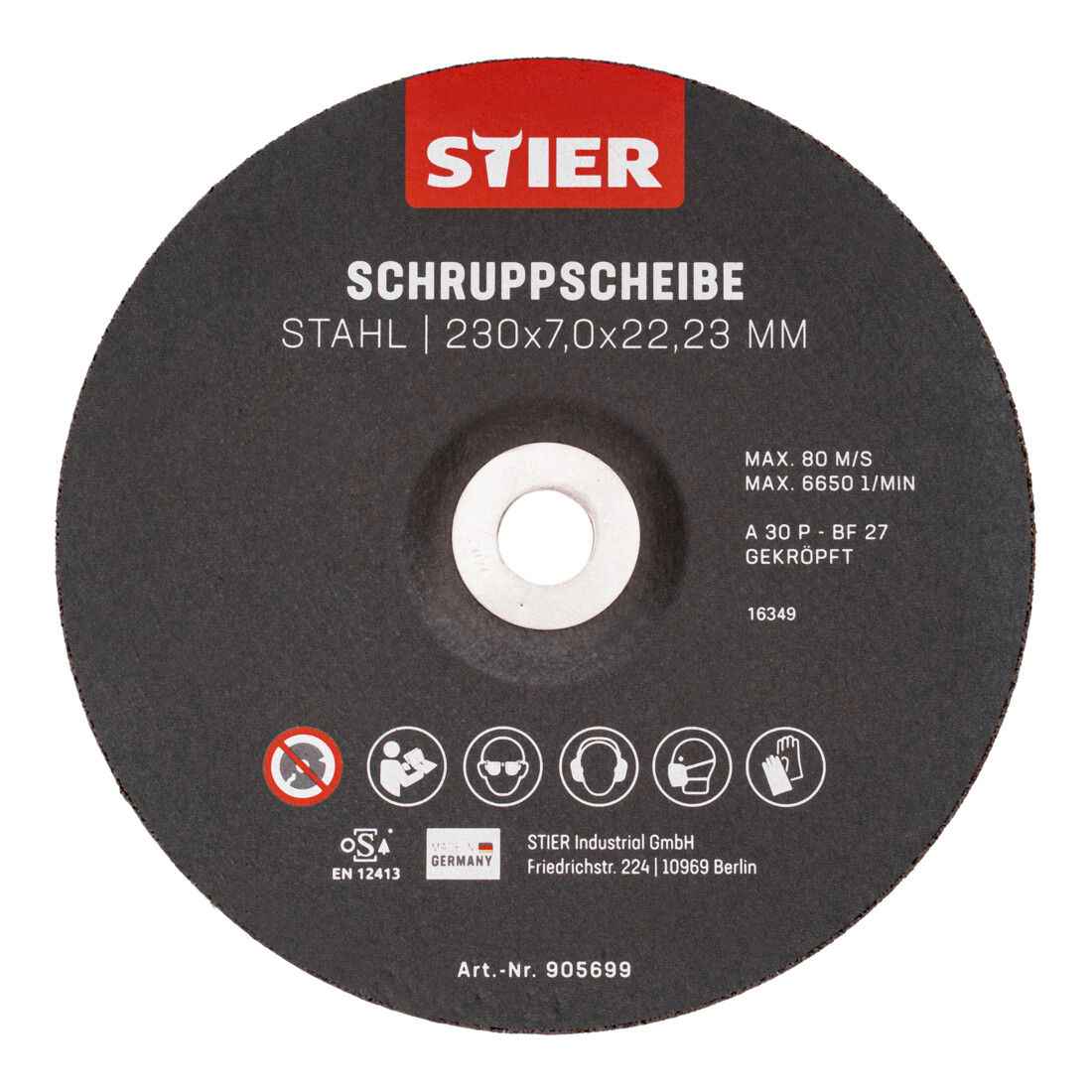 Disque d'ébarbage STIER, 230 x 7,0 x 22,23, forme 27 / 10 pièces