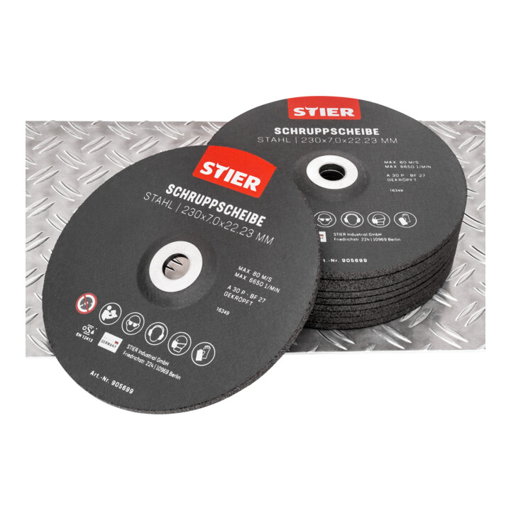 Disque d'ébarbage STIER, 230 x 7,0 x 22,23, forme 27 / 10 pièces