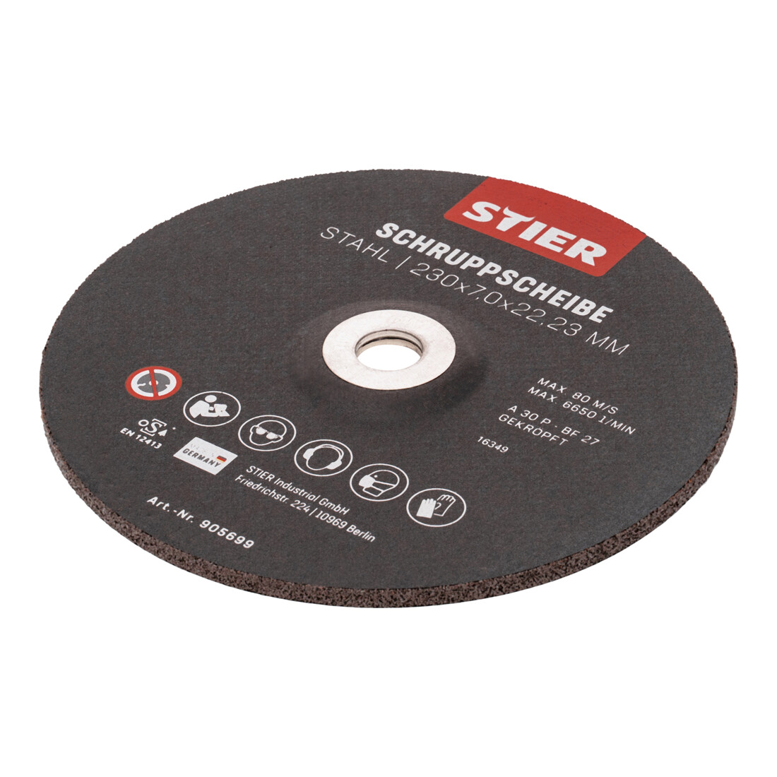 Disque d'ébarbage STIER, 230 x 7,0 x 22,23, forme 27 / 10 pièces