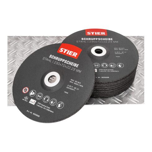 Disque d'ébarbage STIER, 230 x 7,0 x 22,23, forme 27 / 10 pièces