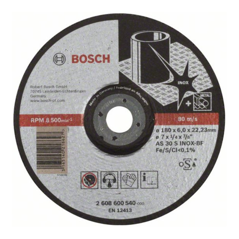 Disque d'ébauchage Bosch coudé Expert pour Inox AS 30 S INOX BF 180 mm 22,23 mm 6 mm