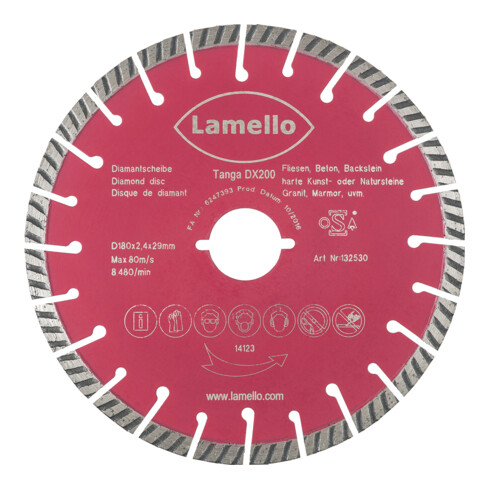 Disque diamant Lamello pour Tanga DX200, diamètre 180 avec fixation rapide