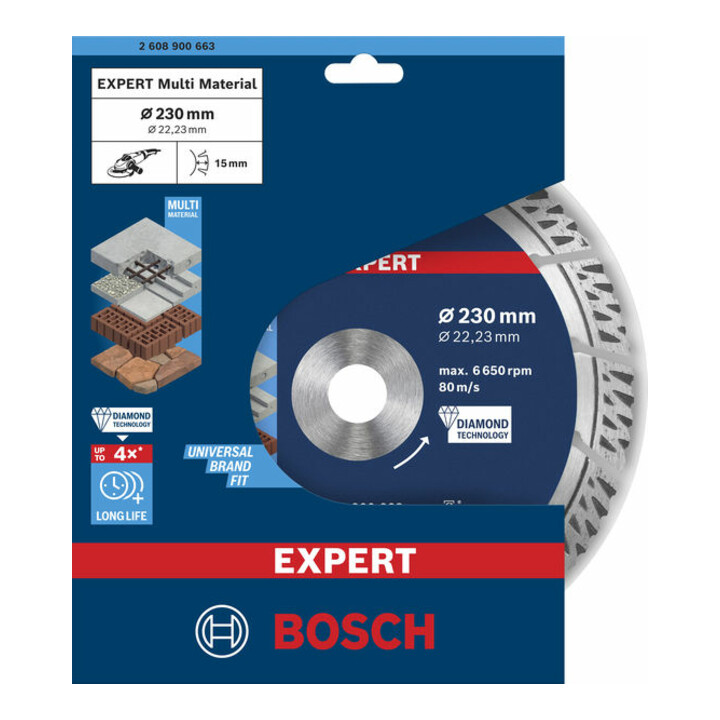 Disque diamanté multi-matériaux Bosch Expert, 230 x 22,23 x 2,4 x 15 mm