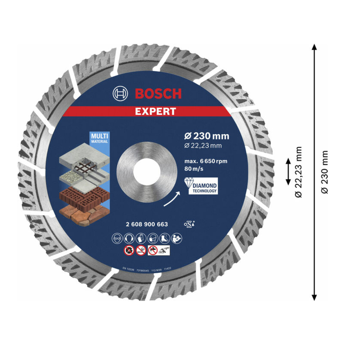 Disque diamanté multi-matériaux Bosch Expert, 230 x 22,23 x 2,4 x 15 mm
