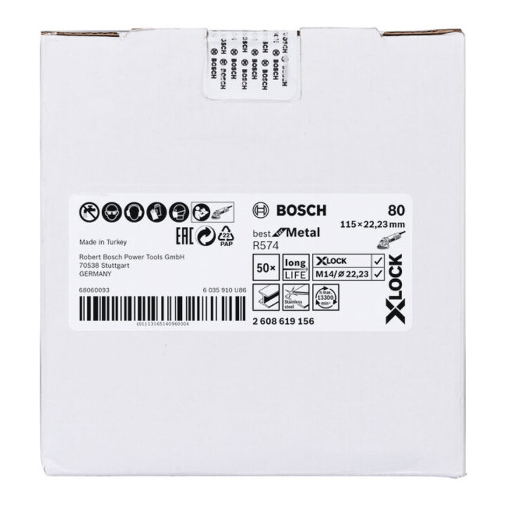 Disque fibre Bosch R574 Best for Metal X-LOCK 115 x 22,23 mm K 80