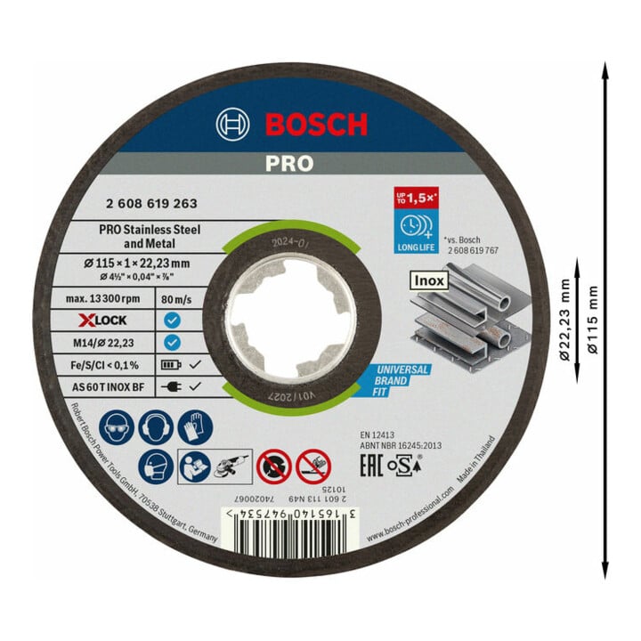Disques à tronçonner Bosch droit X-LOCK Expert for Inox+Metal