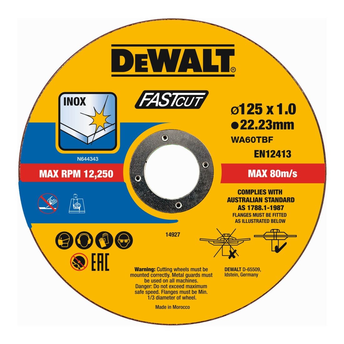 Disques à tronçonner DEWALT haute performance 125x1x22,23mm Inox type 41 (plats) - 100 pièces DT20540-QZ