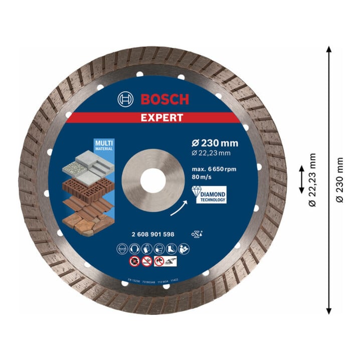 Disques à tronçonner diamantés Bosch EXPERT MultiMaterial, 230 x 22,23 x 2,4 x 15 mm