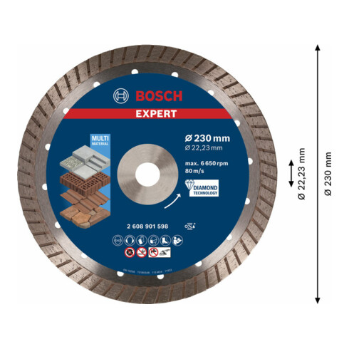 Disques à tronçonner diamantés Bosch EXPERT MultiMaterial, 230 x 22,23 x 2,4 x 15 mm