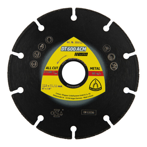 Disques à tronçonner diamantés Klingspor DT 600ACM 230 x 1,6 x 22,23 mm 16 segments 42 x 1,6 x 1,8 mm VG - brasés sous vide