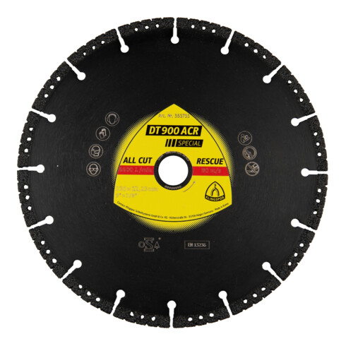 Disques à tronçonner diamantés Klingspor DT 900ACR 300 x 3,1 x 25,4 mm 16 segments 57 x 3,1 x 6 mm VG - brasés sous vide