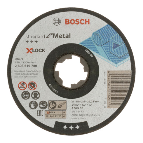 Disques à tronçonner droits Bosch, Standard for Metal X-Lock, diamètre 115 mm