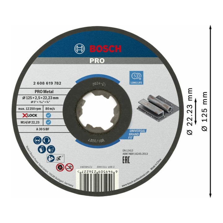 Disques à tronçonner droits Bosch, Standard for Metal X-Lock, diamètre 125 mm