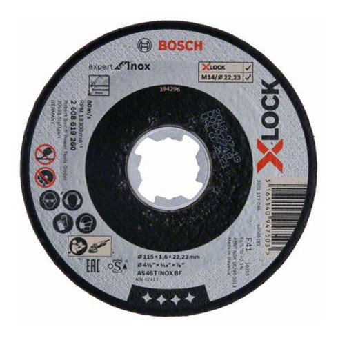 Disques à tronçonner droits X-LOCK Expert for Inox 115x1,6x22,23 mm AS 46 T INOX BF, 115 mm, 1,6 mm