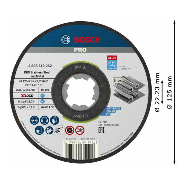 Disques à tronçonner droits X-LOCK Standard for Inox 125x1x22,23 mm 125 x 1 x 22.23 mm