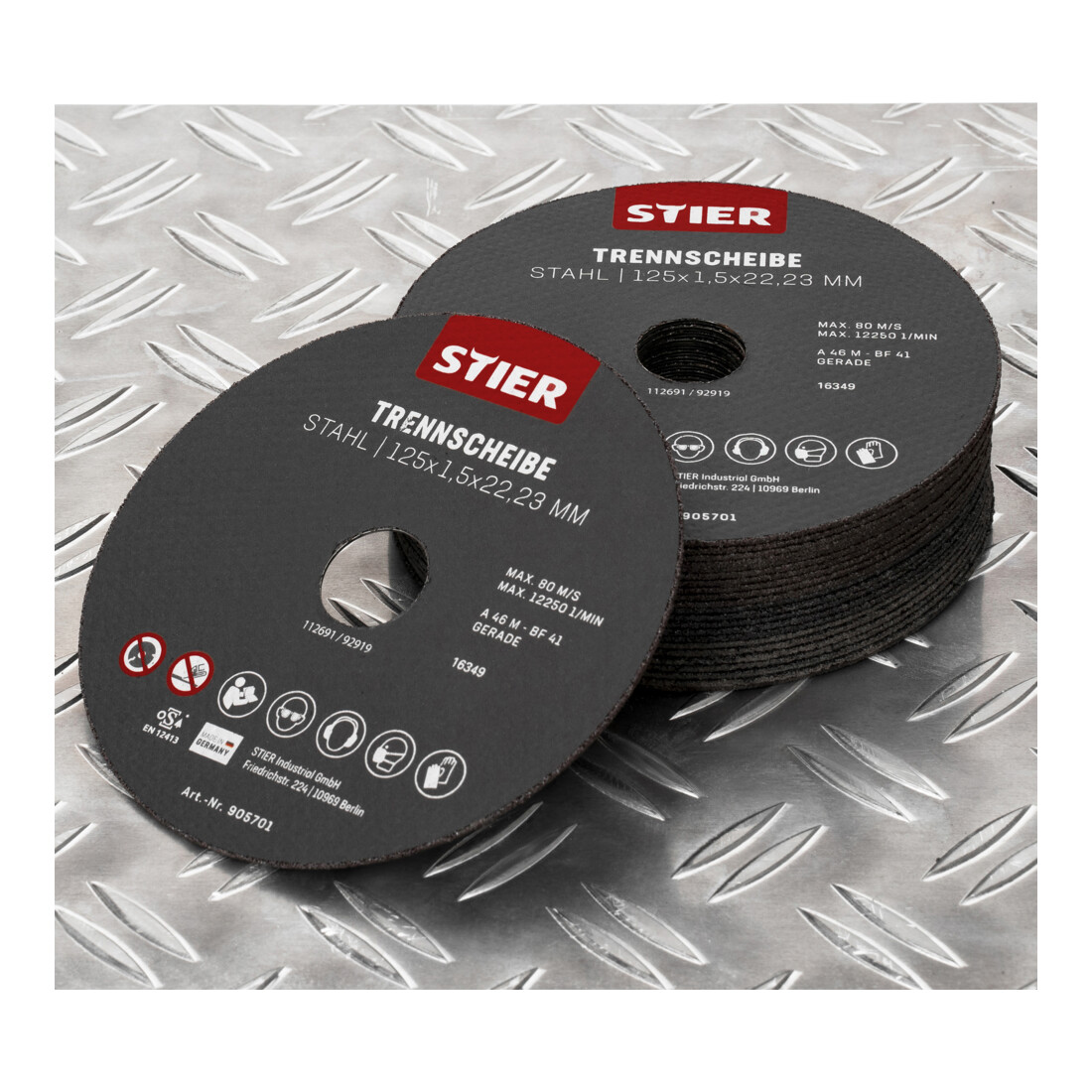 Disques à tronçonner STIER, acier, 125 x 1,5 x 22,23, forme 41, droits, 25 pièces