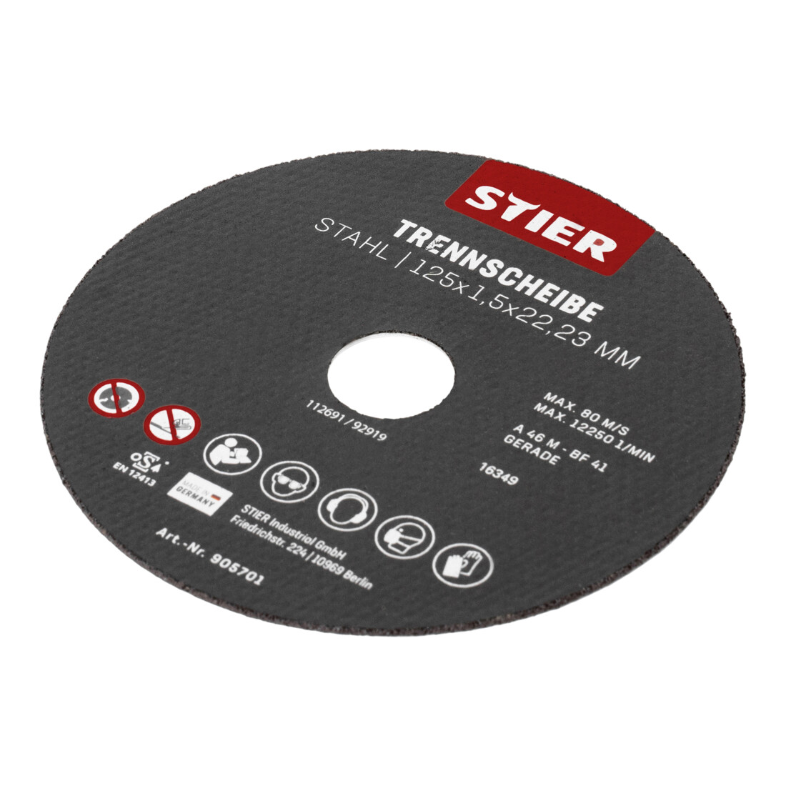 Disques à tronçonner STIER, acier, 125 x 1,5 x 22,23, forme 41, droits, 25 pièces