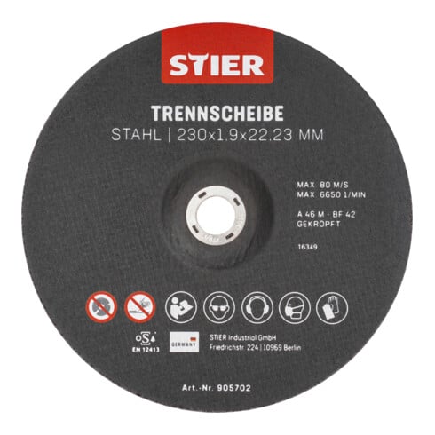 Disques à tronçonner STIER, acier, 230 x 1,9 x 22,23, forme 42, à moyeu déporté, 25 pièces