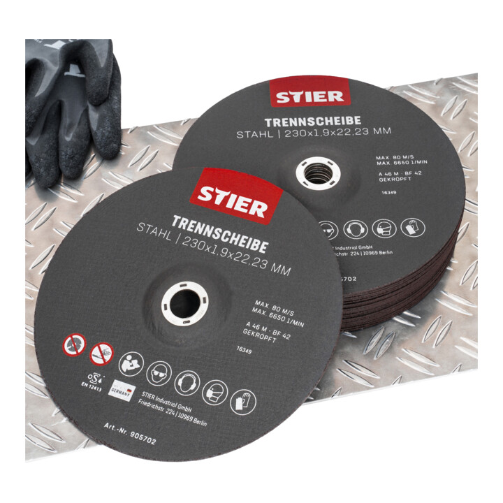 Disques à tronçonner STIER, acier, 230 x 1,9 x 22,23, forme 42, à moyeu déporté, 25 pièces