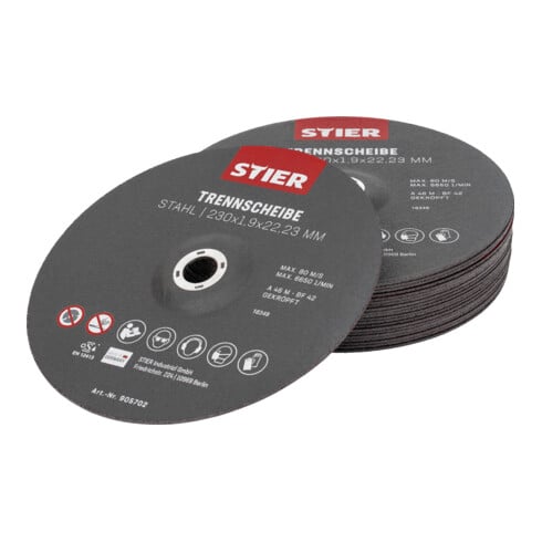 Disques à tronçonner STIER, acier, 230 x 1,9 x 22,23, forme 42, à moyeu déporté, 25 pièces