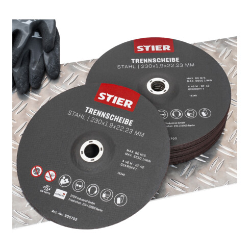 Disques à tronçonner STIER, acier, 230 x 1,9 x 22,23, forme 42, à moyeu déporté, 25 pièces