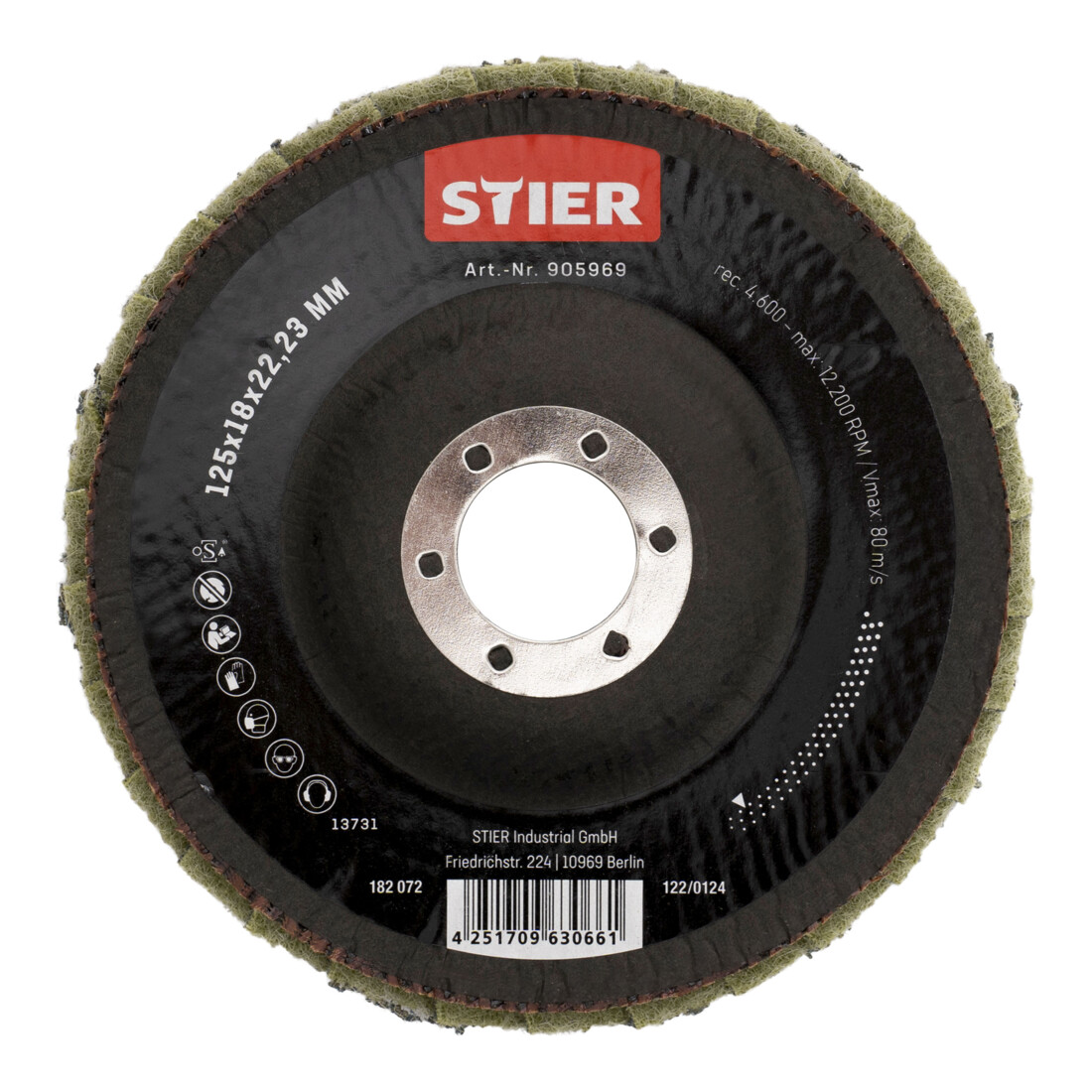 Disques abrasifs à lamelles en nylon STIER 125 x 18 x 22,23 mm, grain fin
